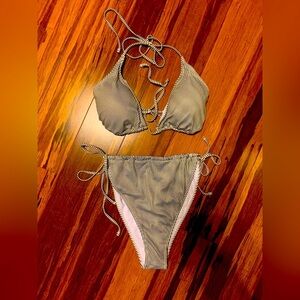 Black White Striped Halter Triangle Bikini Set XXL Swimwear